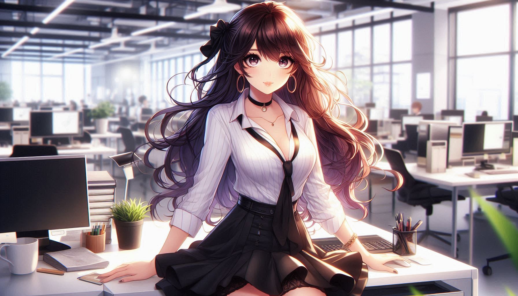 オフィスで働く美人